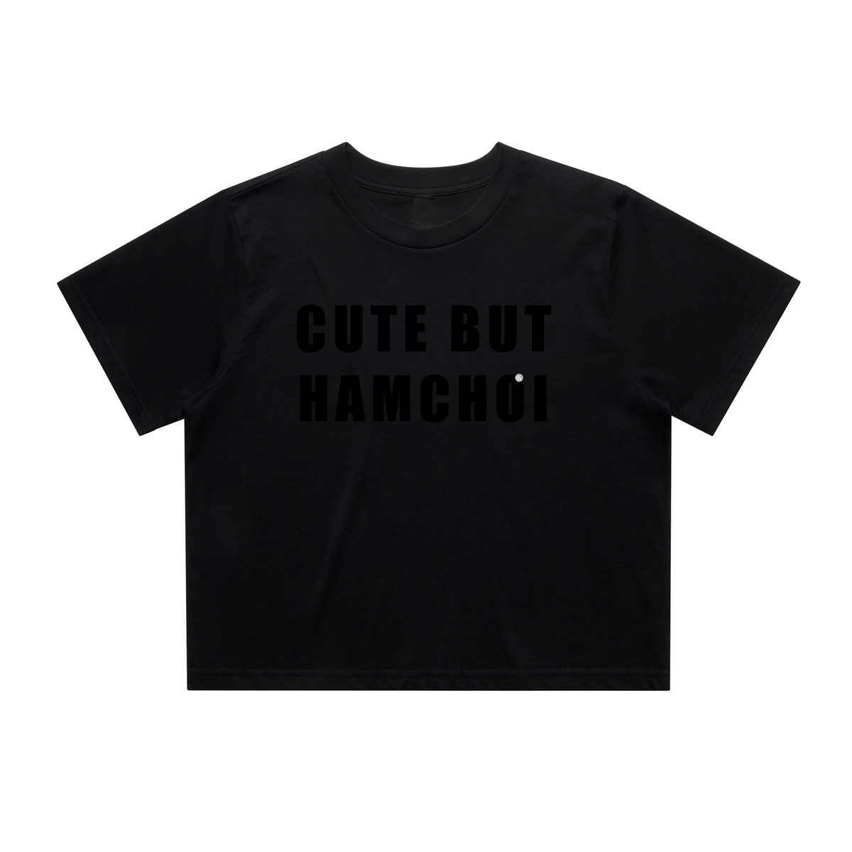 HAMCHOI "Cute but Hamchoi" cropped tee with raised print
