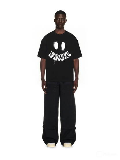 HAMCHOI MELT SMILEY Oversized Tee – Black